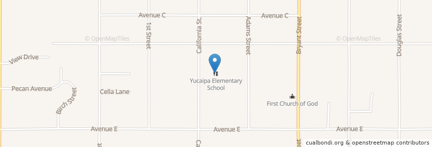Mapa de ubicacion de Yucaipa Elementary School en アメリカ合衆国, カリフォルニア州, San Bernardino County, Yucaipa.