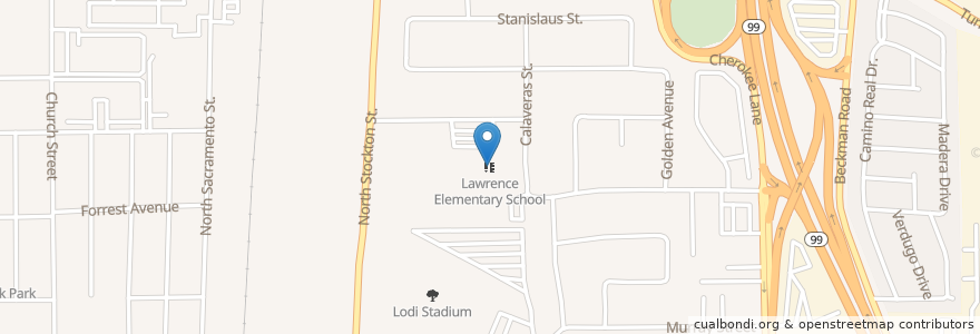 Mapa de ubicacion de Lawrence Elementary School en United States, California, San Joaquin County, Lodi, Lodi.