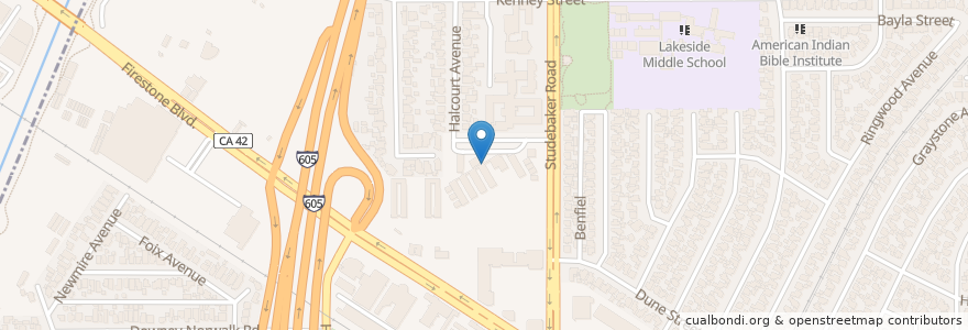 Mapa de ubicacion de Studebaker Elementary School en アメリカ合衆国, カリフォルニア州, Los Angeles County, Norwalk.