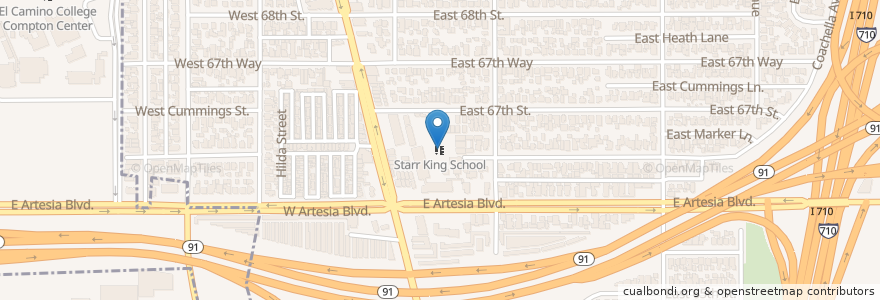 Mapa de ubicacion de Starr King School en 美利坚合众国/美利堅合眾國, 加利福尼亚州/加利福尼亞州, 洛杉矶县, 长滩.