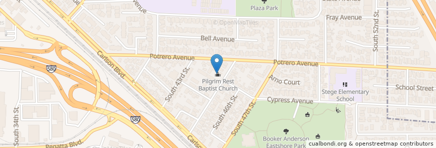 Mapa de ubicacion de Pilgrim Rest Baptist Church en United States, California, Contra Costa County, Richmond.