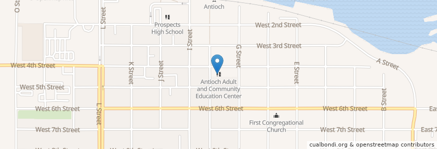 Mapa de ubicacion de Antioch Adult and Community Education Center en الولايات المتّحدة الأمريكيّة, كاليفورنيا, Contra Costa County, Antioch.