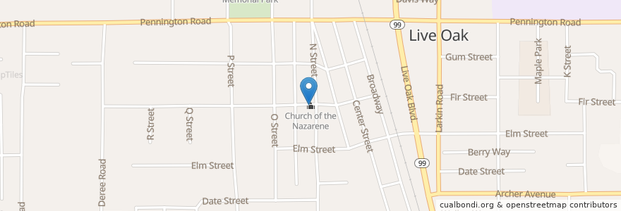 Mapa de ubicacion de Church of the Nazarene en ایالات متحده آمریکا, کالیفرنیا, Sutter County, Live Oak.