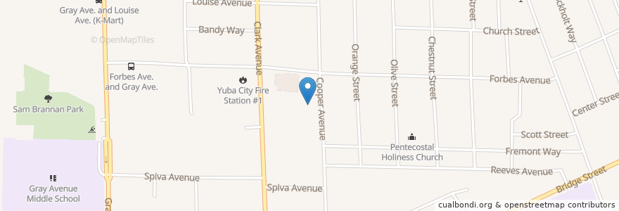 Mapa de ubicacion de Cooper Avenue Baptist Church en الولايات المتّحدة الأمريكيّة, كاليفورنيا, Sutter County, Yuba City.