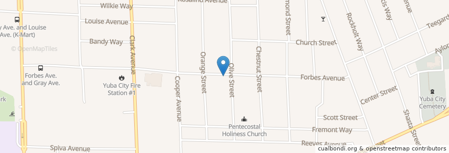 Mapa de ubicacion de Kingdom Hall of Jehovahs Witnesses en Estados Unidos Da América, Califórnia, Sutter County, Yuba City.