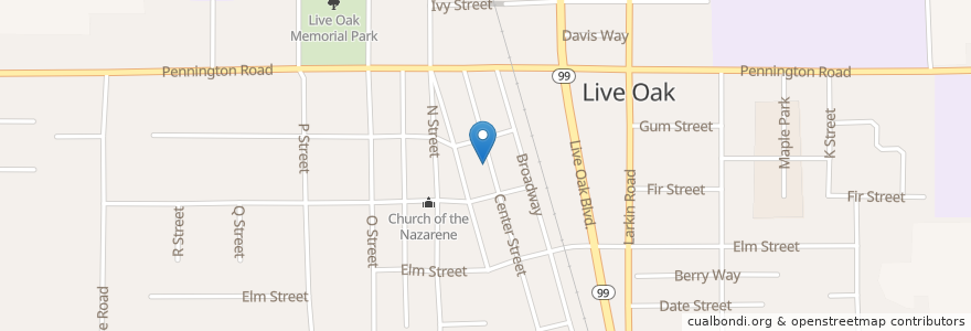 Mapa de ubicacion de Live Oak Post Office en Vereinigte Staaten Von Amerika, Kalifornien, Sutter County, Live Oak.