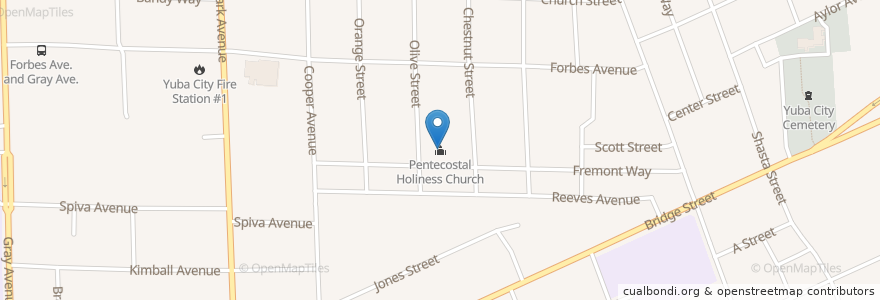 Mapa de ubicacion de Pentecostal Holiness Church en Estados Unidos De América, California, Sutter County, Yuba City.