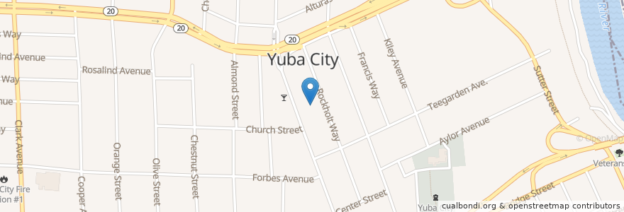 Mapa de ubicacion de Yuba City Post Office en アメリカ合衆国, カリフォルニア州, Sutter County, Yuba City.