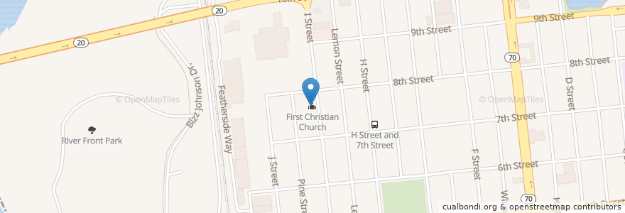Mapa de ubicacion de First Christian Church en 美利坚合众国/美利堅合眾國, 加利福尼亚州/加利福尼亞州, Yuba County, Marysville.