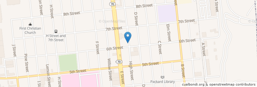 Mapa de ubicacion de Mount Olivet Baptist Church en アメリカ合衆国, カリフォルニア州, Yuba County, Marysville.