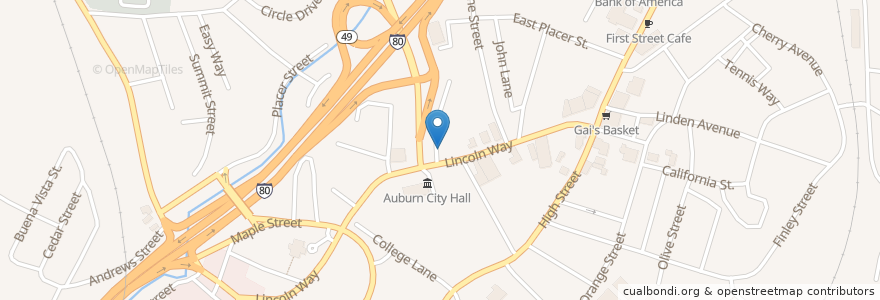 Mapa de ubicacion de Saint Josephs Catholic Church en Amerika Birleşik Devletleri, Kaliforniya, Placer County, Auburn.