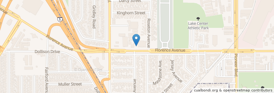Mapa de ubicacion de Florence Avenue Foursquare Church en アメリカ合衆国, カリフォルニア州, Los Angeles County, Santa Fe Springs.