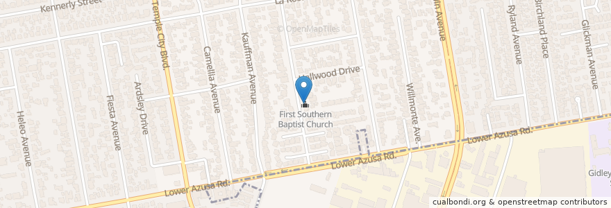 Mapa de ubicacion de First Southern Baptist Church en United States, California, Los Angeles County.