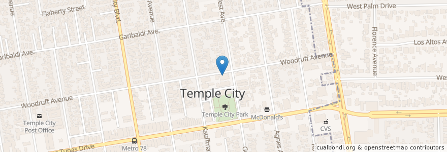 Mapa de ubicacion de First United Methodist Church en 미국, 캘리포니아주, Los Angeles County, Temple City.