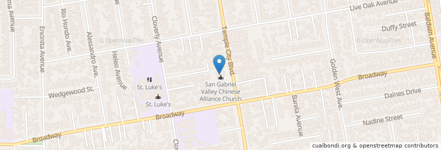 Mapa de ubicacion de Grace Baptist Church en United States, California, Los Angeles County, Temple City.