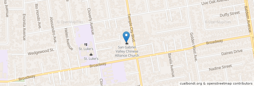 Mapa de ubicacion de San Gabriel Valley Chinese Alliance Church en Verenigde Staten, Californië, Los Angeles County, Temple City.