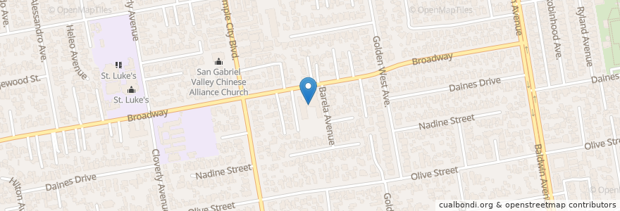 Mapa de ubicacion de Seventh Day Adventist Church en アメリカ合衆国, カリフォルニア州, Los Angeles County, Temple City.