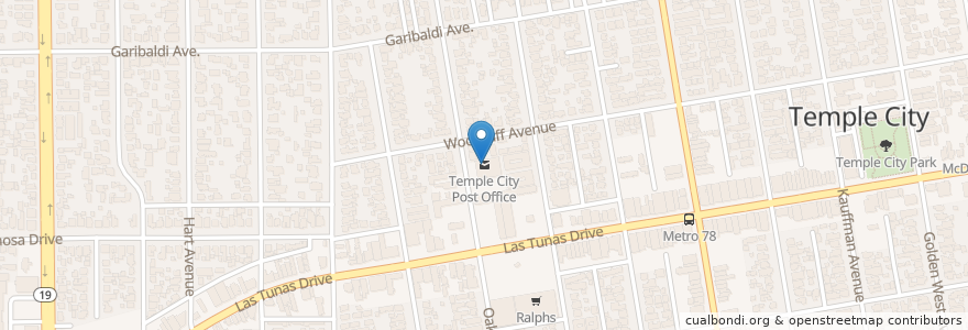 Mapa de ubicacion de Temple City Post Office en Vereinigte Staaten Von Amerika, Kalifornien, Los Angeles County, Temple City.