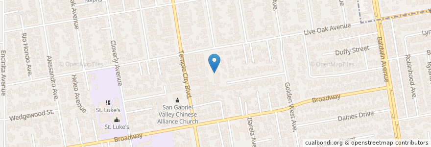 Mapa de ubicacion de Westminster Presbyterian Church en Соединённые Штаты Америки, Калифорния, Los Angeles County, Temple City.