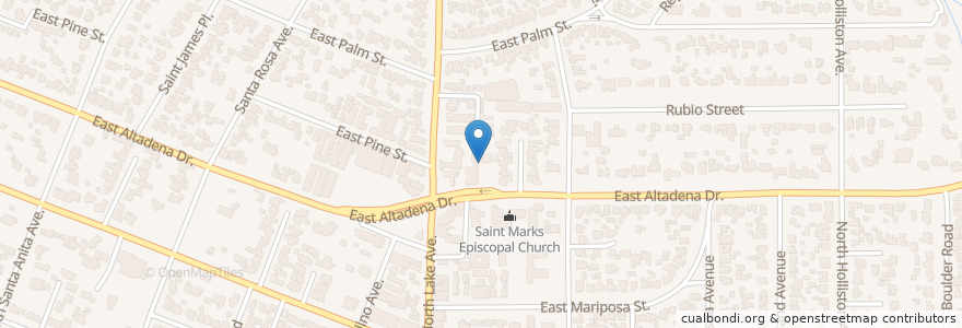 Mapa de ubicacion de Altadena Congregational Church en 美利坚合众国/美利堅合眾國, 加利福尼亚州/加利福尼亞州, 洛杉矶县.