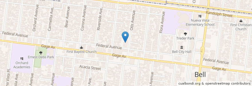 Mapa de ubicacion de Bell Post Office en États-Unis D'Amérique, Californie, Los Angeles County, Bell.