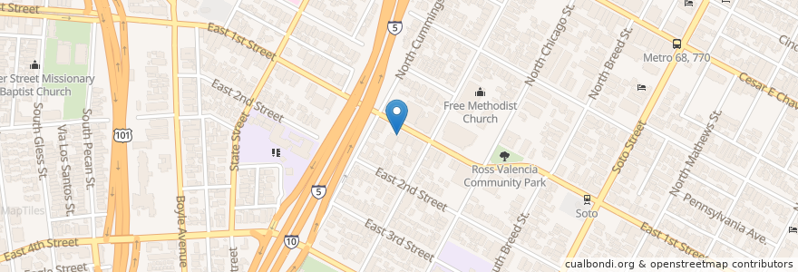 Mapa de ubicacion de Boyle Heights Station Los Angeles Post Office en الولايات المتّحدة الأمريكيّة, كاليفورنيا, مقاطعة لوس أنجلس, لوس أنجلس.