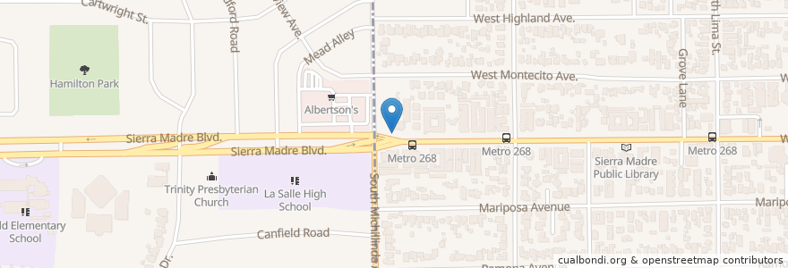 Mapa de ubicacion de Sierra Madre United Methodist Church en Estados Unidos De América, California, Los Angeles County, Pasadena.