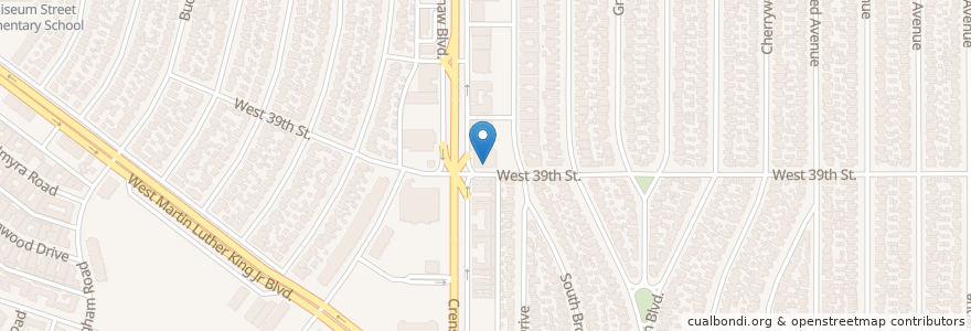 Mapa de ubicacion de Crenshaw Station Los Angeles Post Office en Estados Unidos De América, California, Los Angeles County, Los Ángeles.
