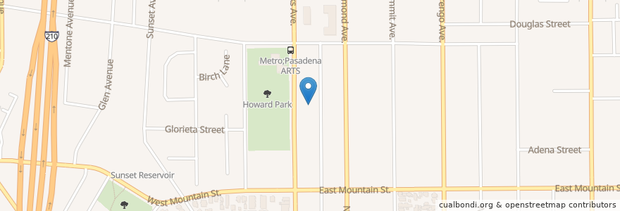 Mapa de ubicacion de Jackie Robinson Center en 美利坚合众国/美利堅合眾國, 加利福尼亚州/加利福尼亞州, 洛杉矶县, Pasadena.