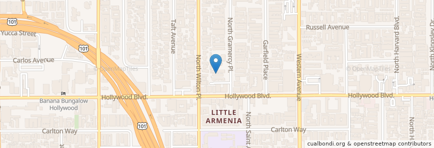 Mapa de ubicacion de Hollywood Christian Church en الولايات المتّحدة الأمريكيّة, كاليفورنيا, مقاطعة لوس أنجلس, لوس أنجلس.