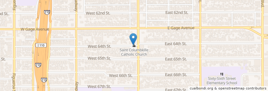 Mapa de ubicacion de Saint Columbkille Catholic Church en الولايات المتّحدة الأمريكيّة, كاليفورنيا, مقاطعة لوس أنجلس, لوس أنجلس.