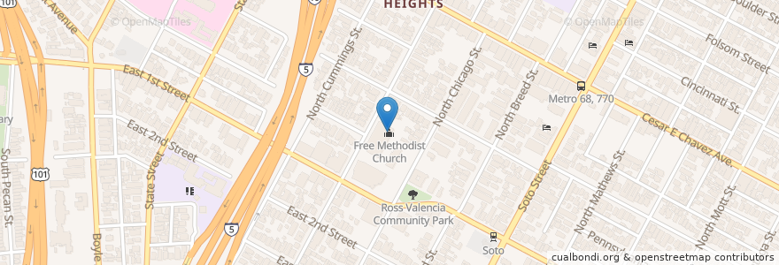 Mapa de ubicacion de Free Methodist Church en Amerika Birleşik Devletleri, Kaliforniya, Los Angeles County, Los Angeles.