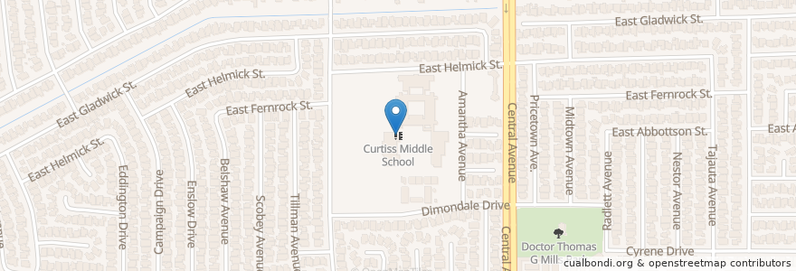 Mapa de ubicacion de Curtiss Middle School en Amerika Birleşik Devletleri, Kaliforniya, Los Angeles County, Carson.