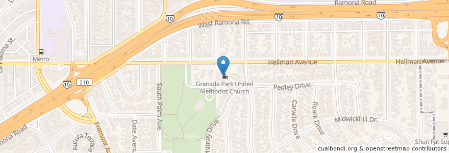 Mapa de ubicacion de Granada Park United Methodist Church en 미국, 캘리포니아주, Los Angeles County, Alhambra.