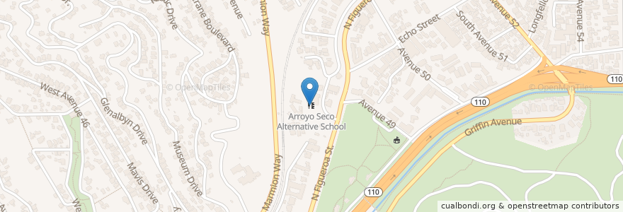 Mapa de ubicacion de Arroyo Seco Alternative School en アメリカ合衆国, カリフォルニア州, Los Angeles County, ロサンゼルス.