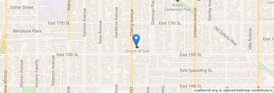 Mapa de ubicacion de Church of God en Estados Unidos Da América, Califórnia, Los Angeles County, Long Beach.