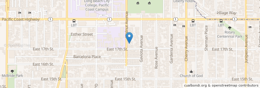 Mapa de ubicacion de First Pilgrim Church en États-Unis D'Amérique, Californie, Los Angeles County, Long Beach.