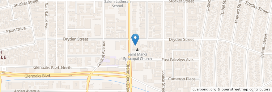 Mapa de ubicacion de Saint Marks Episcopal Church en United States, California, Los Angeles County, Glendale.