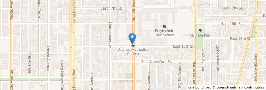 Mapa de ubicacion de Atlantic Methodist Church en Amerika Birleşik Devletleri, Kaliforniya, Los Angeles County, Long Beach.
