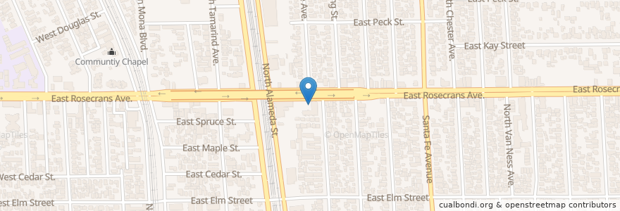 Mapa de ubicacion de Martin Temple African Methodist Episcopal Zion Church en Estados Unidos Da América, Califórnia, Los Angeles County, Compton.