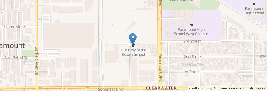 Mapa de ubicacion de Our Lady of the Rosary School en ایالات متحده آمریکا, کالیفرنیا, Los Angeles County, Paramount.