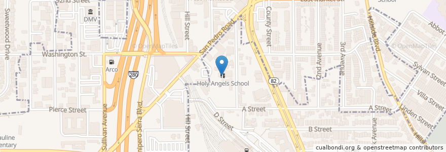 Mapa de ubicacion de Holy Angels School en United States, California, San Mateo County, Unincorporated Colma.