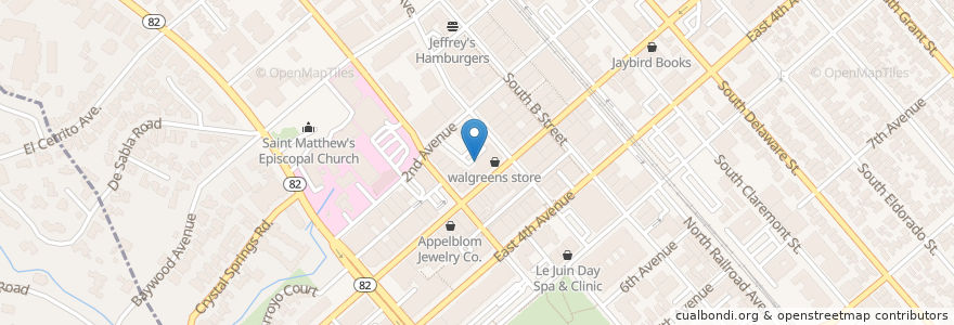 Mapa de ubicacion de Saint Mathews Roman Catholic Church en Amerika Birleşik Devletleri, Kaliforniya, San Mateo County, San Mateo.