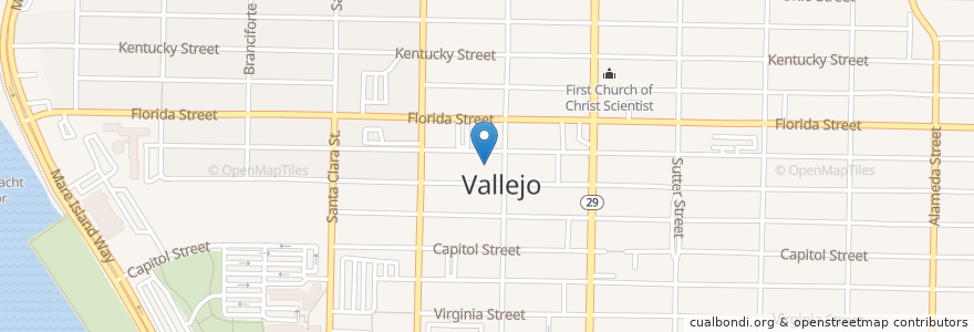 Mapa de ubicacion de Vallejo Bible Church en アメリカ合衆国, カリフォルニア州, Solano County, Vallejo.