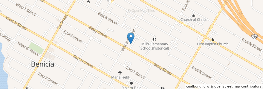Mapa de ubicacion de Benicia Primary School en アメリカ合衆国, カリフォルニア州, Solano County, Benicia.