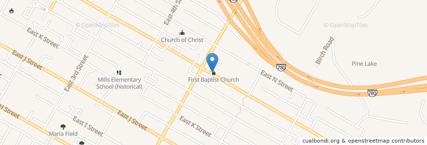Mapa de ubicacion de First Baptist Church en Vereinigte Staaten Von Amerika, Kalifornien, Solano County, Benicia.