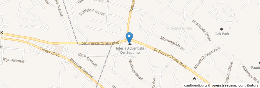 Mapa de ubicacion de Iglesia Adventista Del Septimo en 미국, 캘리포니아주, Marin County, San Anselmo.