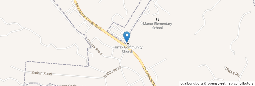 Mapa de ubicacion de Fairfax Community Church en United States, California, Marin County, Fairfax.