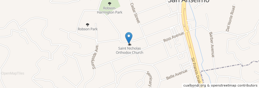 Mapa de ubicacion de Saint Nicholas Orthodox Church en 미국, 캘리포니아주, Marin County, San Anselmo.