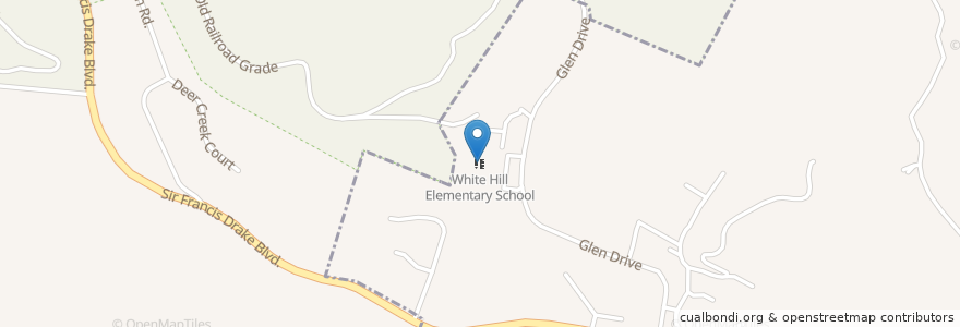 Mapa de ubicacion de White Hill Elementary School en 美利坚合众国/美利堅合眾國, 加利福尼亚州/加利福尼亞州, Marin County, Fairfax.